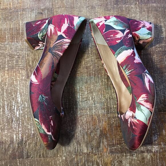 Corso Como CC Gwynn Pump Womens 7.5 Red Floral Jaquard Shoe Block Heel Broque - Picture 8 of 10